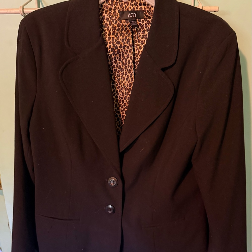 AGB Women's Classic Black Blazer with Leopard Lining